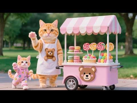 Mama Cat and Kitten Bake Colorful Cakes to Sell at the Village Fair 🐱🎂🎡🌈