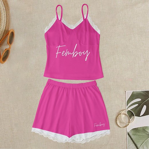 Femboy Cami Lounge Wear in Pink With White Lace Edge Totally Personalizable Sizes up to 5XL Ideal Gift for Femboy - Etsy