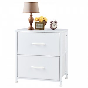 edx Nightstand, End Table Side Table with 2 Fabric Drawers Bedside Table for Bedroom, Closet, Dorm, White