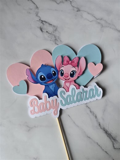 STITCH AND ANGEL Cake Topper Gender Reveal Centerpiece Picks Cupcake Toppers Disney Hawaiian Surf Centerpiece Cake Topper - Etsy
