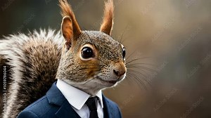 A whimsical squirrel dressed in a suit, blending humor and fantasy in a playful, enchanting setting