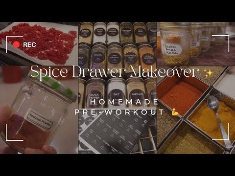 Kitchen Organization Ideas for Indian Homes | Spice Drawer Makeover + Homemade Pre-Workout Powder✨