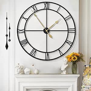 Large Wall Clock for Living Room Decor - 100cm/ 40 Inch Nearly Silent Non-Ticking Metal Wall Clocks Battery Operated, Vintage Decorative Modern Wall Clock for Bedroom, Office, Farmhouse Decor