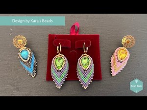 Russian Leaf with Drop Crystals Earrings Tutorial | Peyote Miyuki Delica Teardrop Cabochon