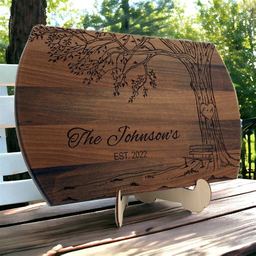 Personalized Engraved Cutting Board Tree With Initials Inside a Carved Heart Couples Gift for Wedding Gift for Anniversary Family Name - Etsy