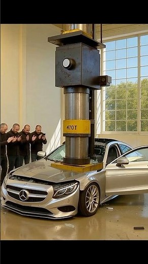 Benz vs hydraulic press #shorts #crash #viralvideo