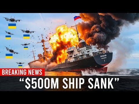 14 Ukrainian Drones STRIKE at Once - Russian $500M Drones Supply Ship BIast in Seconds