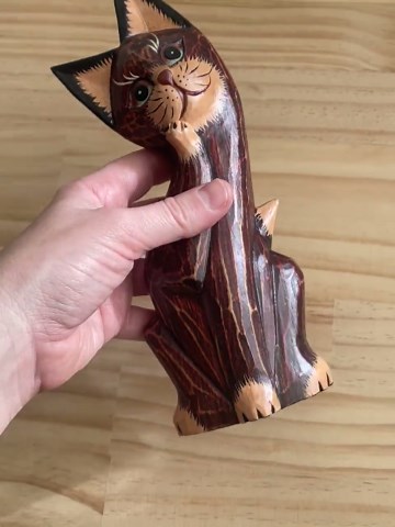 Vintage Carved Wooden Cat Figurine, Handpainted Folk Art, 1970s Eclectic Decor - Etsy