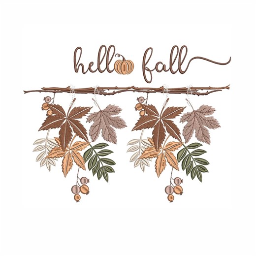 Hello Fall Embroidery Design: Autumn Leaves, Pumpkin (instant Download) - Etsy UK