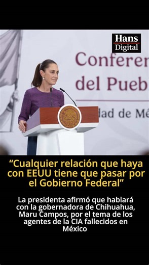 ⭕️”Cualquier relación que haya con #EstadosUnidos tiene que pasar por el Gobierno Federal”; la #PresidentA afirmó que hablará con la panista #MaruCampos por haber faltado a la Constitución al colaborar con EE.UU. sin informar a la Secretaria de Relaciones Exteriores.