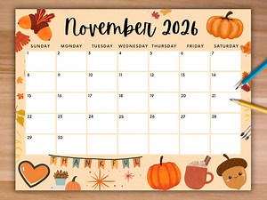 Printable November 2026 Calendar, Editable Calendar W/ Orange Pumpkins, Monthly School Calendar, Holiday Calendar, Instant Download for Fall - Etsy