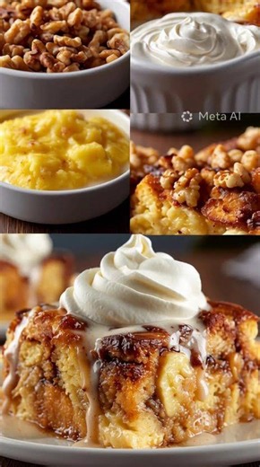 Banana Walnut Bread Pudding/Brandy Whipped Cream #easyrecipes #food #foodie