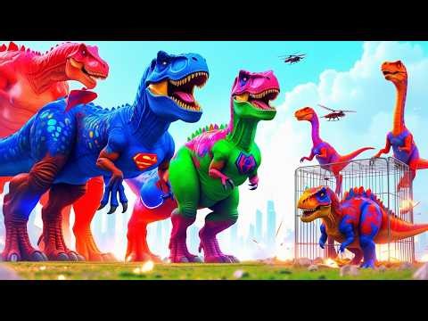 ALL SUPERHERO TEAM DINOSAURS in Jurassic World INDOMINUS REX VS SPINOSAURUS Final Battle T-Rex