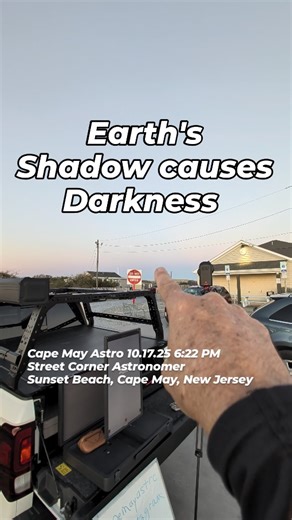 Hey everyone it's Kevin from Cape May Astro and I share my three telescopes with my street corner astronomy pop-up experiences in my hometown of Cape May, New Jersey. As a street corner astronomer I'm so happy to be able to share just tidbit's to passers-by. I'm truly amazed at how many people have never been taught what causes Darkness at night. It's what we live on, EARTH 🌎. The sun is 93 million miles away from us. As our Earth spins the sun drops below our horizon in the west we look to the