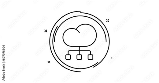 Cloud computing animated outline icon with alpha channel. Cloud computing rotation appearance 4k motion design animation for web, mobile and ui design