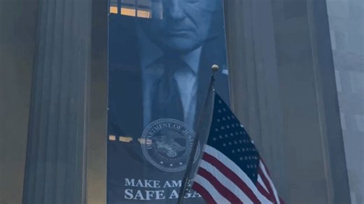 Trump banner unfurled at Department of Justice in DC