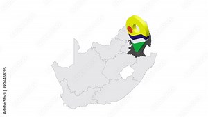 Location Mpumalanga on map South Africa. 3d Mpumalanga Province flag map marker location pin. Map of South Africa showing different parts. Animated map . 4K. Video