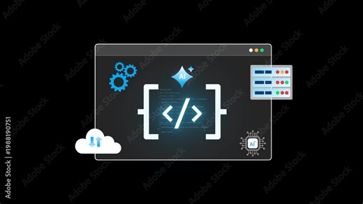 Low Code No Code Development and AI Automation with professional presenting virtual coding ai automation, cloud computing, and software integration for efficient application development