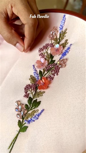 Hand Embroidery Flower Design 🌸 | Beads & Thread Floral Stitch Tutorial | Easy Needle Work #shorts