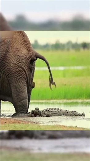 Unexpected Wildlife Moment Elephant Defecates on Waiting Crocodile