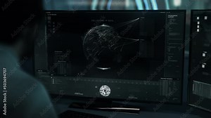 Spy scanning technology collects confidential target location data. Scanner tech gathers the secret location data on the earth map. Web IP address scanner analyzing the data and locating the target