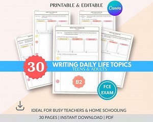 30 B2 First Writing Prompts for Adults & Teens, FCE Exam Practice, English Essay Topics, Teacher Resources, Digital Download,esl Worksheets - Etsy Canada