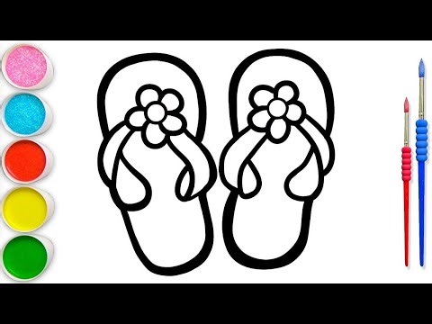 How to Draw Cute Slippers Drawing, Painting and Coloring for kids & toddlers_ Child Art 🎨🌈
