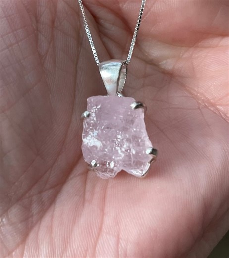 Morganite, Rough, Pendant, Necklace, in Sterling Silver, Raw Morganite Necklace