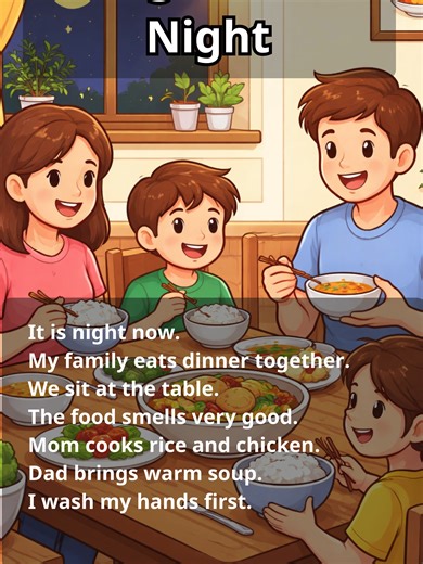 Eating Dinner at Night: A Simple English Story