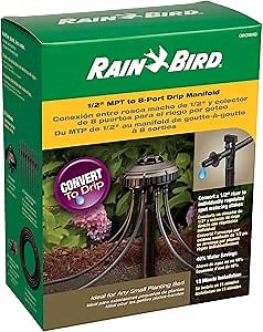 Rain Bird CNV2XBIRD Drip Irrigation Conversion Kit, 1/2" Riser to 8 Port Drip Manifold with 8 Emitters and 1/4" Tubing