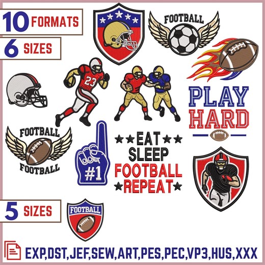 Football Embroidery Designs Bundle | Sports Applique Files (instant Download) - Etsy