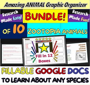 ZOOTOPIA ANIMALS BUNDLE - Graphic Organizer Research on FILLABLE GOOGLE DOCS