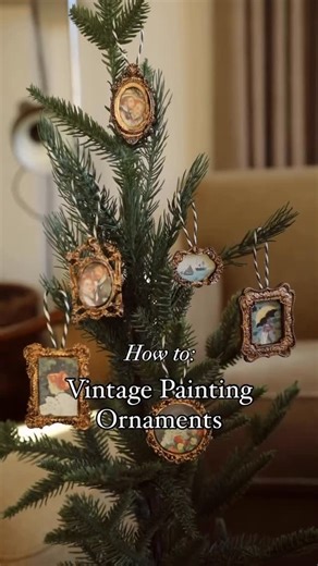Lone Fox by Drew Michael Scott on Instagram: "Hands down my favorite Christmas ornament DIY are these little vintage frames paintings! I love how you can fully customize these to add your own art, family photos or mementos. Comment “frame” and I’ll send you links to all of the supplies for this project (super budget friendly which we love!) #diy #diychristmasdecor #christmas"