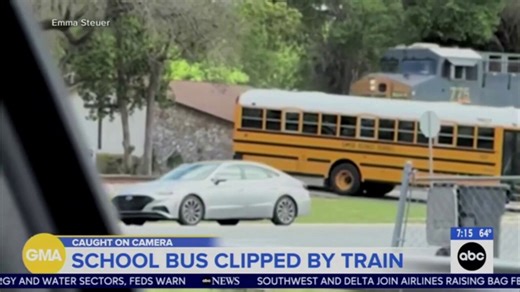 School bus in Florida clipped by train as it just makes it across the tracks