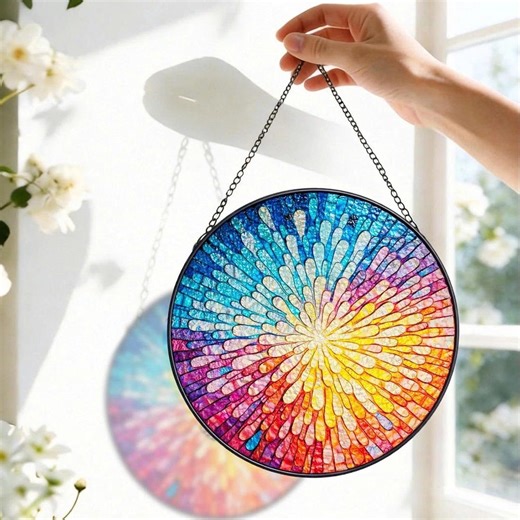 Stained Glass Gradient Rainbow Suncatcher for Windows, Colorful Sunburst Window Hanging Decor, Abstract Art Stained Glass Sun Catcher Home - Etsy