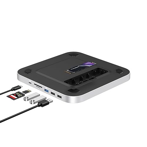 Qwiizlab Mac mini Hub with NVMe Enclosure, Docking Stastion for Mac mini M2/M1, Mac Studio M4/M/3/M2/
