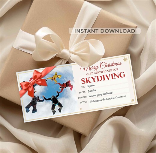 Skydiving Gift Certificate Ticket • Adventure Experience Certificate • Printable Christmas Surprise • Instant Download - Etsy