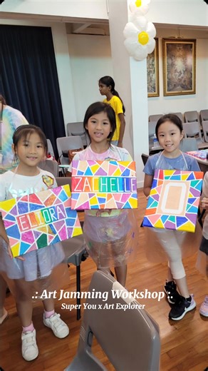 [Art Jamming Workshop] Celebrating Children's Day with a splash of creativity! Our Super You Art Jamming session was a blast! We celebrate your uniqueness & creativity. Every name, a masterpiece! Remember, you are fearfully & wonderfully made (Psalm 139:14) & SUPER! #artexplorersg #artforeveryone #artforkids #weekendworkshop #superyou #childrensday #kidsempowerment #artjamming #psalm13914