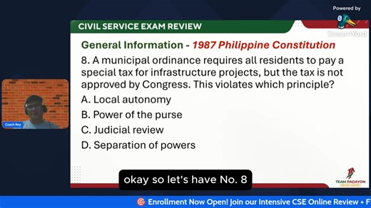 Enrollment is now open for our Online Review Program with Final Coaching for the March 8, 2026 Civil Service Examination (CSE-PPT)! CSE Review with Coach Rey - Part 8 | Team Padayon Review Center