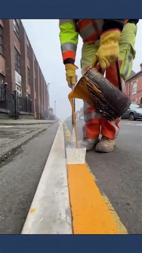 Thermoplastic road marking paint application in progress on site #construction #roadwork #DIYproject