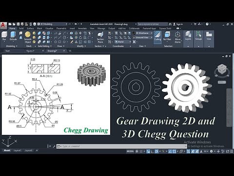 3d and 2d gear drawing drawing in autocad Chegg question autocad 3d for beginners #gear #3dgear