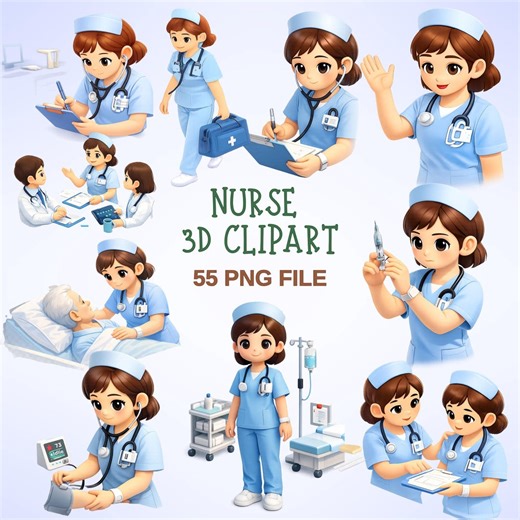 Nurse 3D Clipart Bundle | 55 PNG Medical Staff, Healthcare Scenes, Nurse Characters, Hospital Tools & Patient Care Art - Etsy