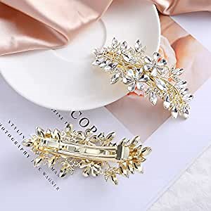 Luxury Hair Barrettes Crystal Flower Hairpin Spring Clip Baroque Alloy Bridal Bridesmaid Headdress