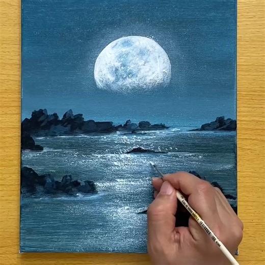 732K views · 13K reactions | Acrylic Painting - Full Moon Seascape #art #painting #acrylicpainting | Joony art | Facebook