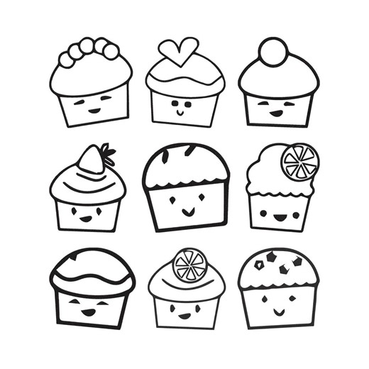 Cupcake Line Art Embroidery Design, Kawaii Cupcake Machine Embroidery File, Dessert Bakery Instant Download - Etsy