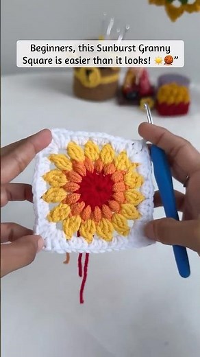 Day 4: Easy Sunburst Granny Square for Beginners #crochet #grannysquare