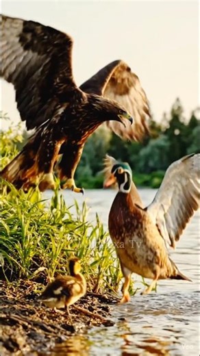 Eagle Attack on Baby Duck – Brave Rescue at the Last Second! 🦅😱 #shorts #animalfight #exploreai