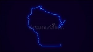 Wisconsin Map Outline Country Border on Dark Blue. Neon Lights Colorful Animation Transition. Flag of Wisconsin Stock Video - Video of broadcast, digital: 331839505