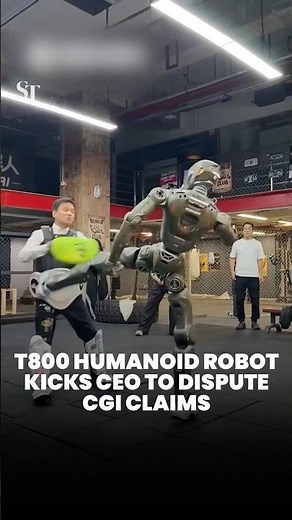 T800 humanoid robot kicks its own CEO to dispute CGI claims