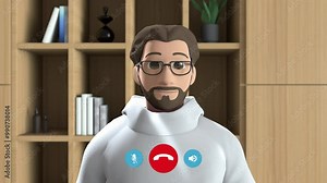 3d Animated Avatar in a Video Call Interface, Advanced Virtual Communication Technology. AI Virtual Assistant in UI App with Call Controls Highlight Sophisticated Digital, Remote Meetings Stock Video